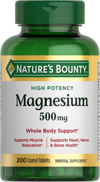 Nature's Bounty Magnesium, Bone and Muscle Health, Whole Body Support, Tablets, 500 Mg, 200 Ct