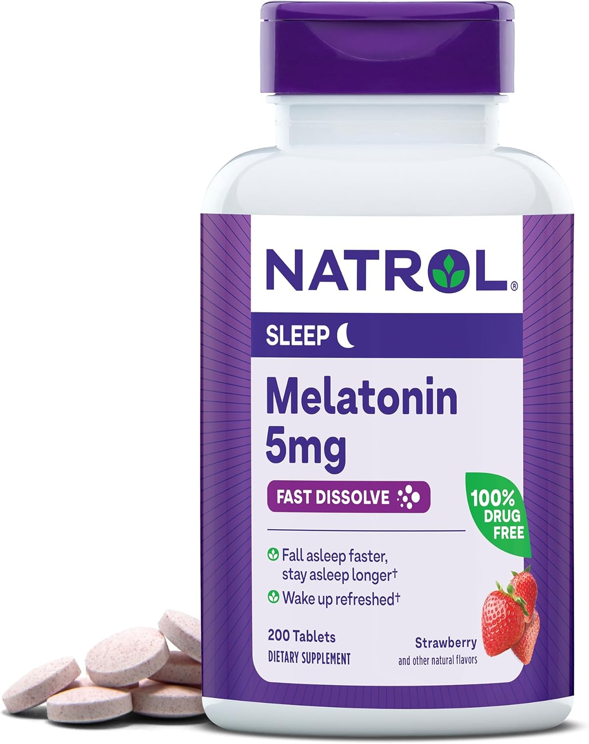 Natrol Fast Dissolve Melatonin 5 mg, Melatonin Supplements for Restful Sleep, Sleep Support for Adults, 200 Strawberry-Flavored Tablets, Up to a 200 Day Supply