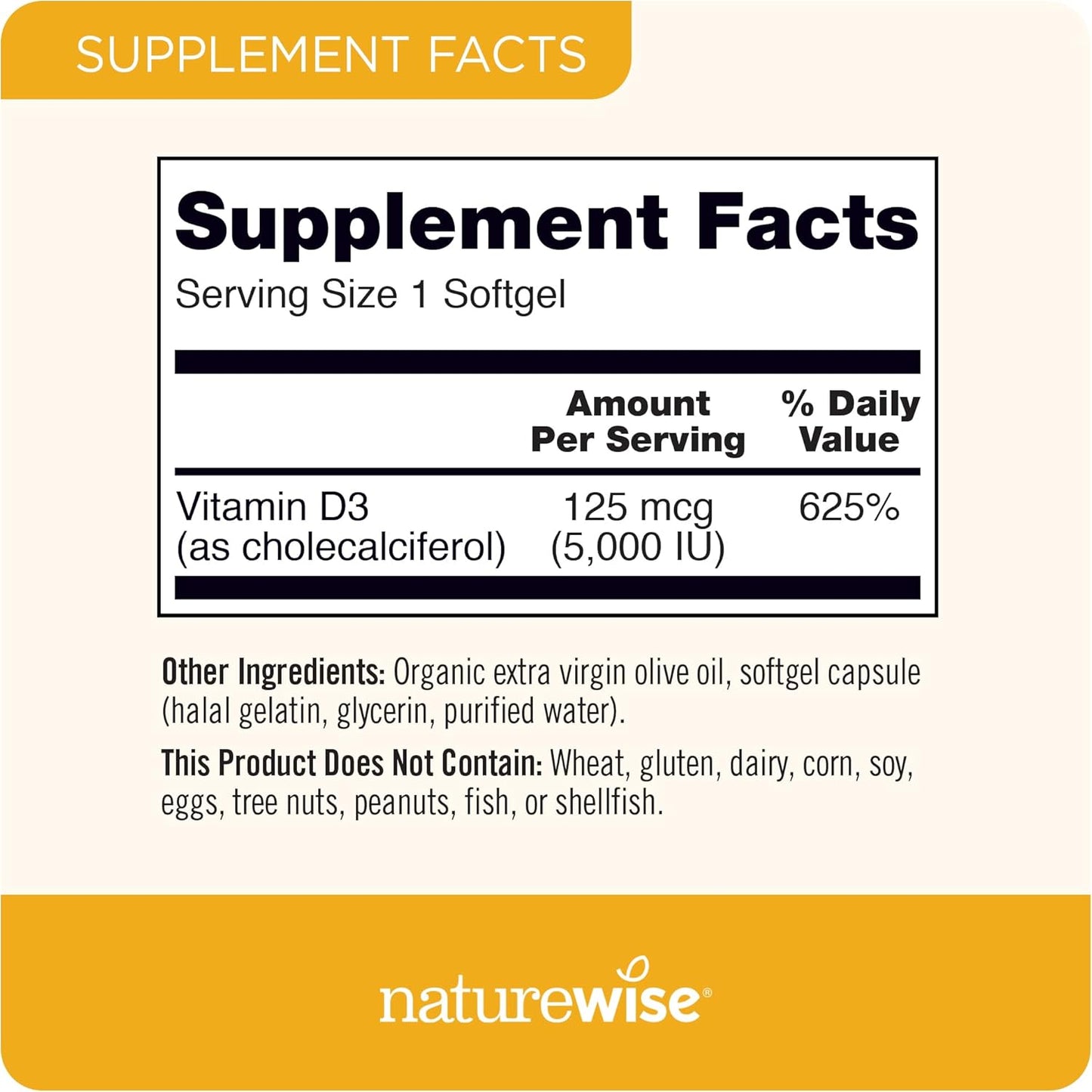 NatureWise Vitamin D3 5000iu (125 mcg) 1 Year Supply for Immune Support, Healthy Muscle Function, and Bone Health - Non-GMO, Gluten Free in Organic Extra Virgin Olive Oil, (Mini Softgel), 360 Count