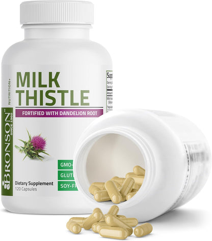 Bronson Milk Thistle Silymarin Marianum & Dandelion Root Liver Health Support, Antioxidant Support, Detox, 120 Capsules