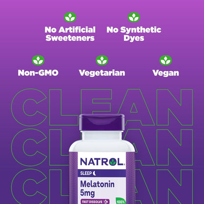 Natrol Fast Dissolve Melatonin 5 mg, Melatonin Supplements for Restful Sleep, Sleep Support for Adults, 200 Strawberry-Flavored Tablets, Up to a 200 Day Supply