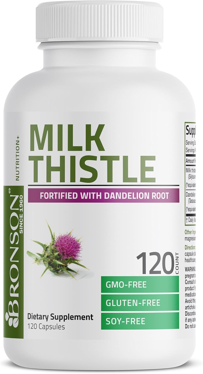 Bronson Milk Thistle Silymarin Marianum & Dandelion Root Liver Health Support, Antioxidant Support, Detox, 120 Capsules